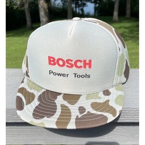 Vintage‎ Nissin Rope Brim Snap Back Trucker Hat Camo Bosch Power Tools